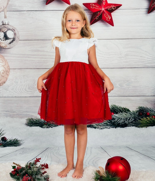 Christmas Girl Tutu Dress With Pearls - Kids clothes