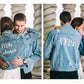 Denim Custom Mr and Mrs Couple Jackets with buttons on the back