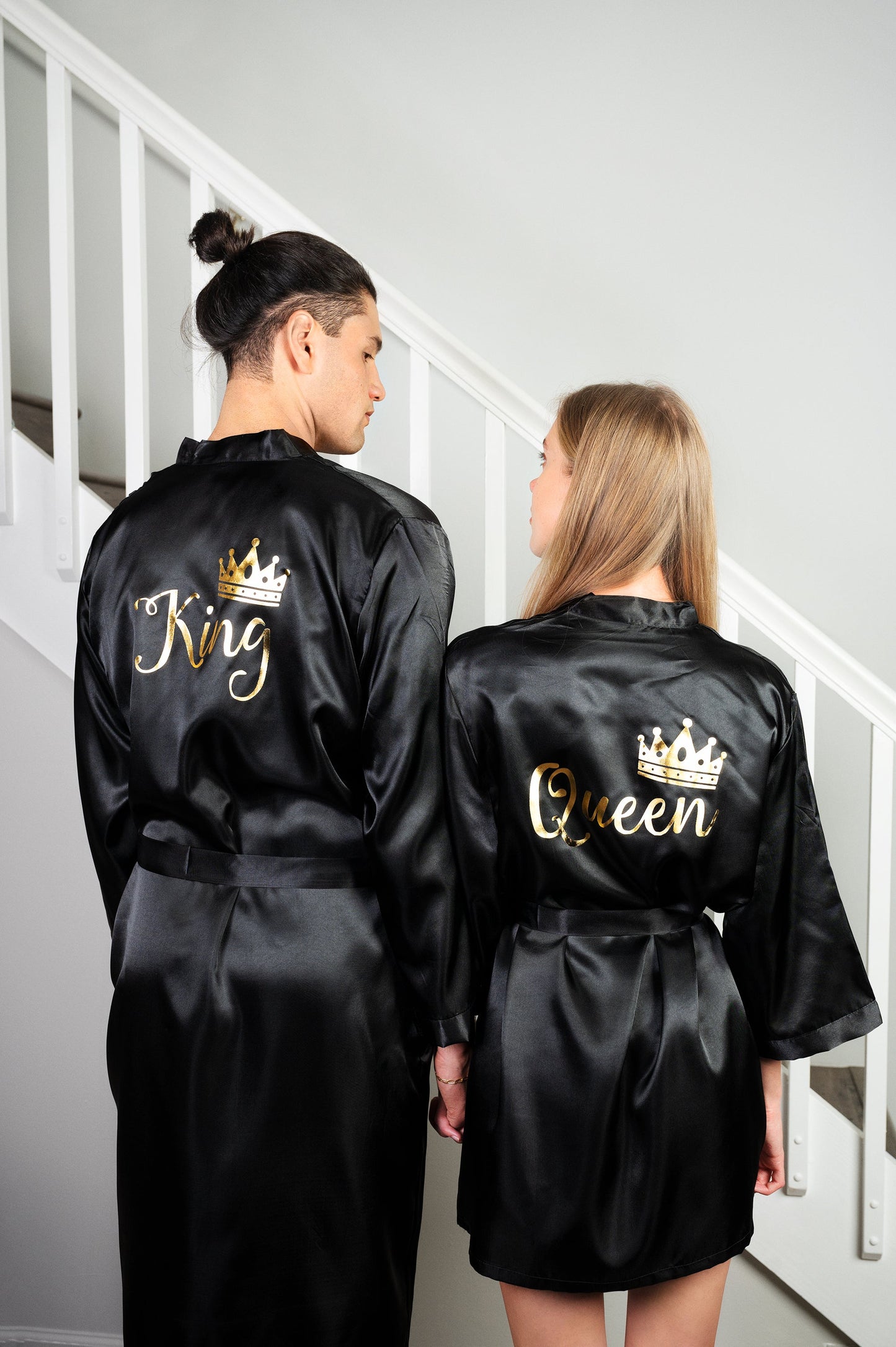 Matching Satin Robes Groom and Bride - Women / S/M / Black -