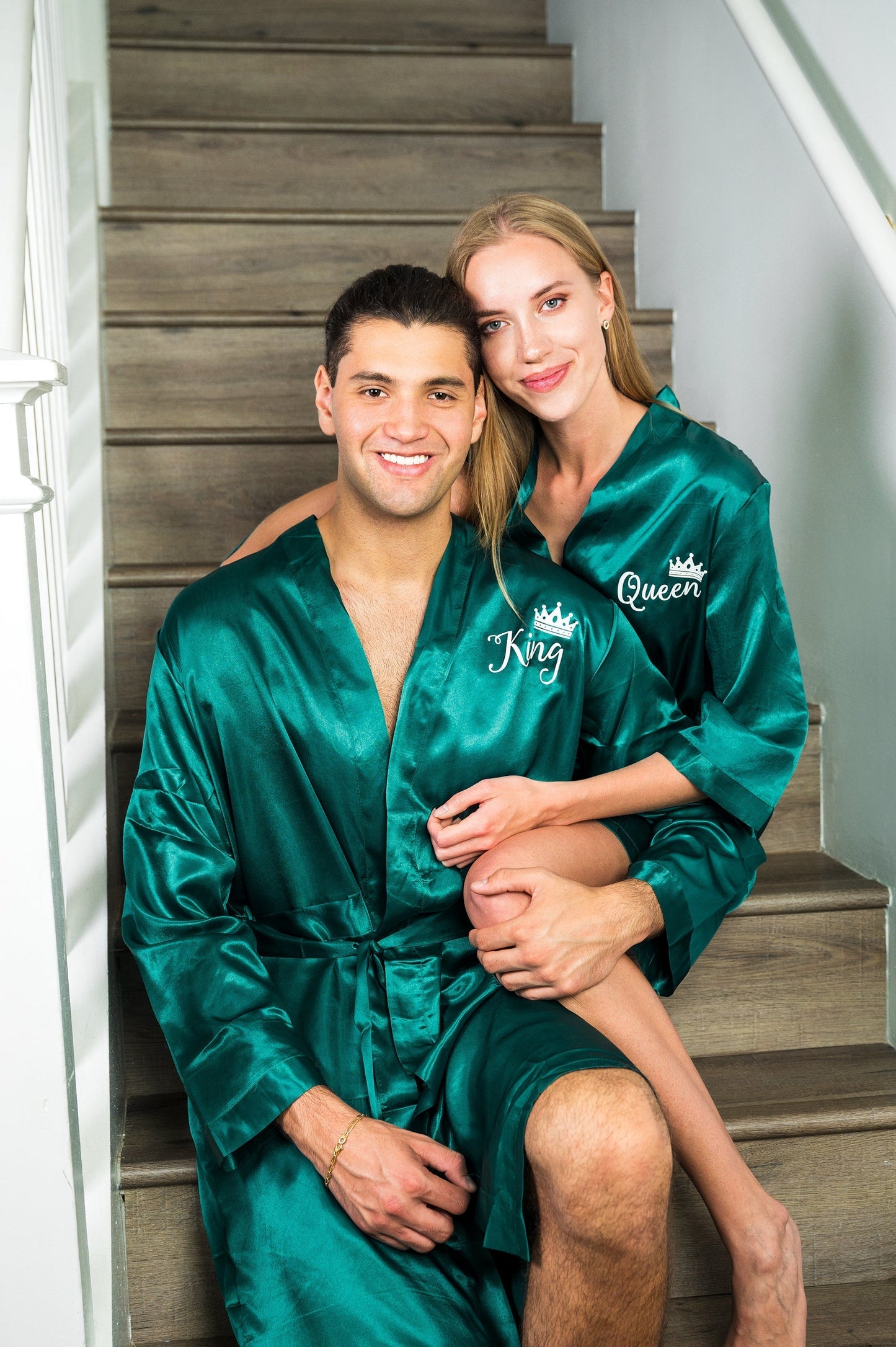 Matching Satin Robes Groom and Bride - Women / S/M / Green -