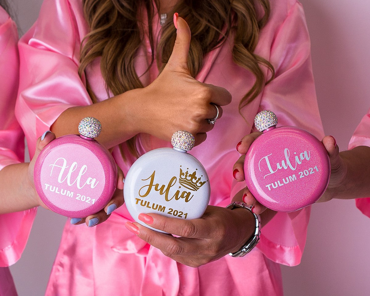 Custom Bachelorette Rhinestone Flasks - Tumblers
