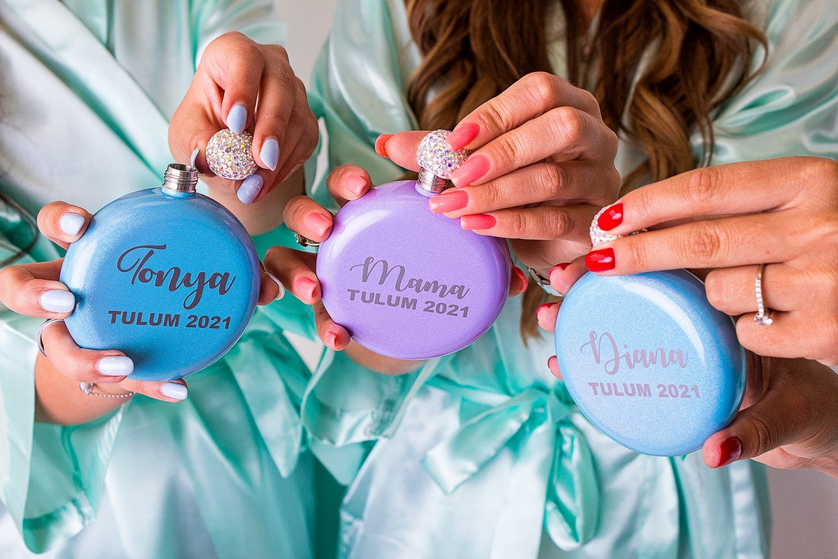 Custom Bachelorette Rhinestone Flasks - Tumblers