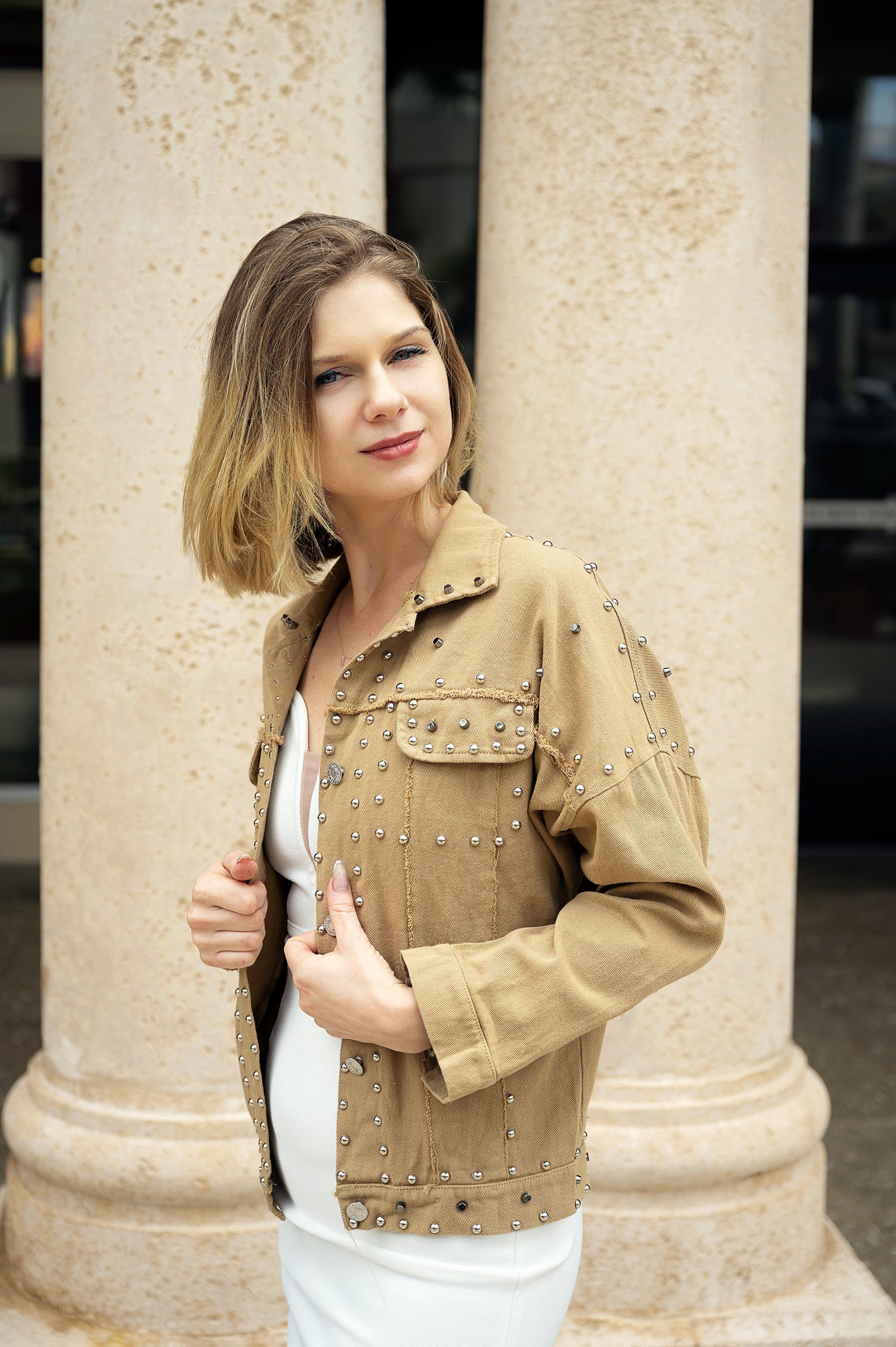Custom Denim Jacket with Rivets for Bride - style5-autumn -