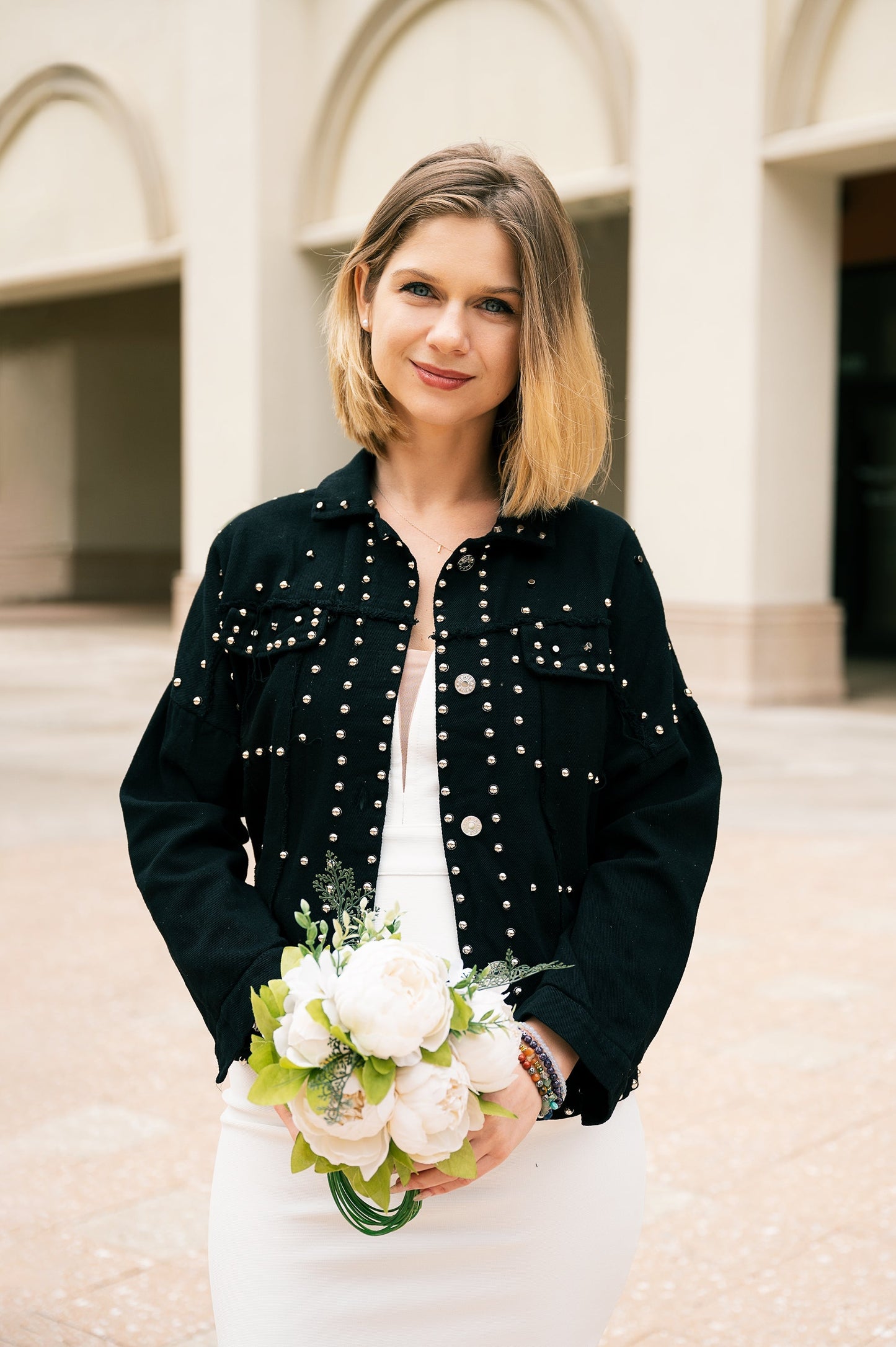 Custom Denim Jacket with Rivets for Bride - style5-autumn -