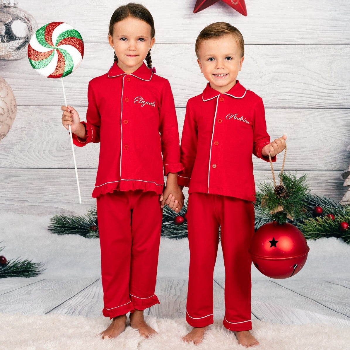 Custom Kids Cotton Christmas Ruffle Pajamas - Kids Pajamas