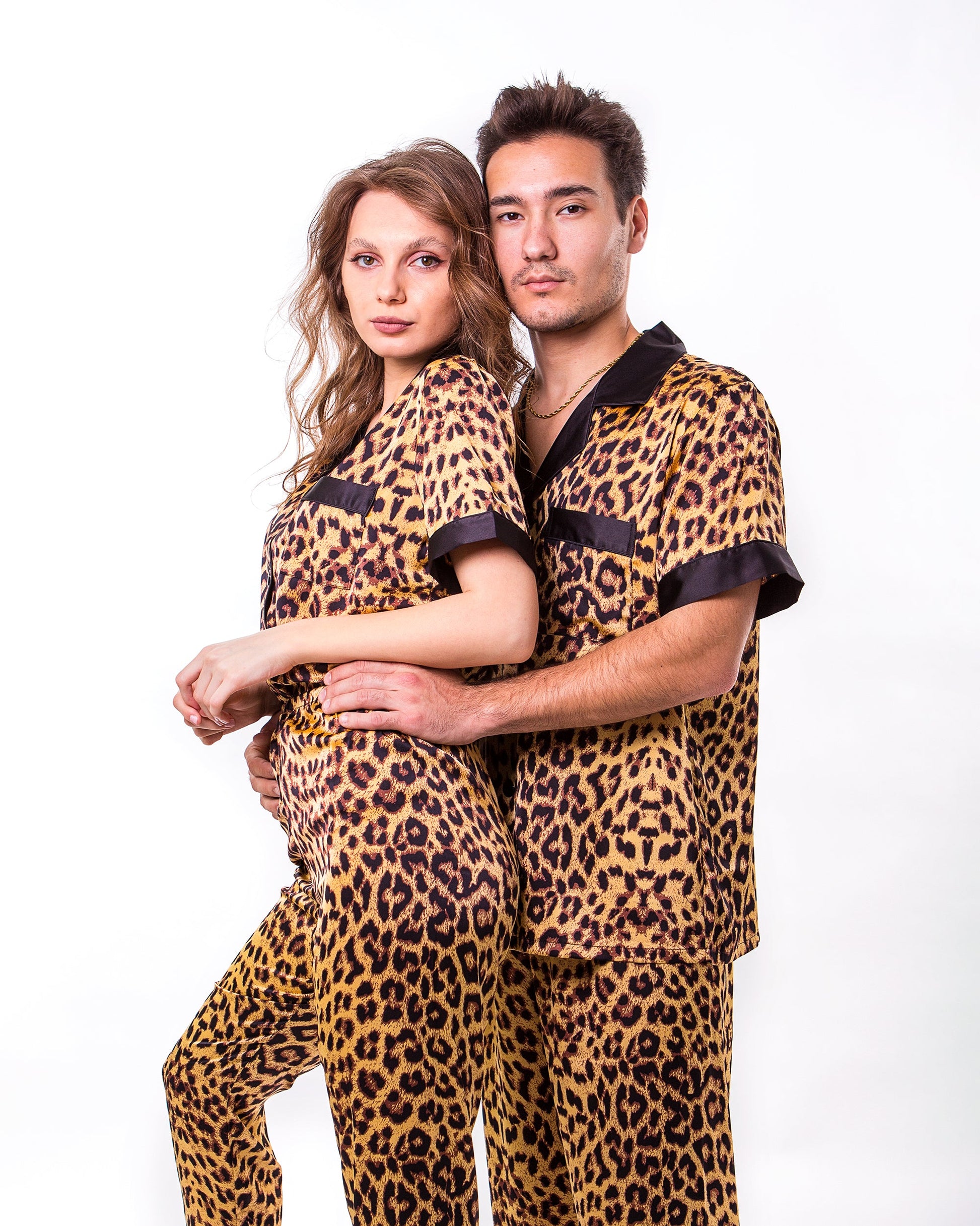Custom Leopard Print Satin Pajamas for Couple - Pajamas for 