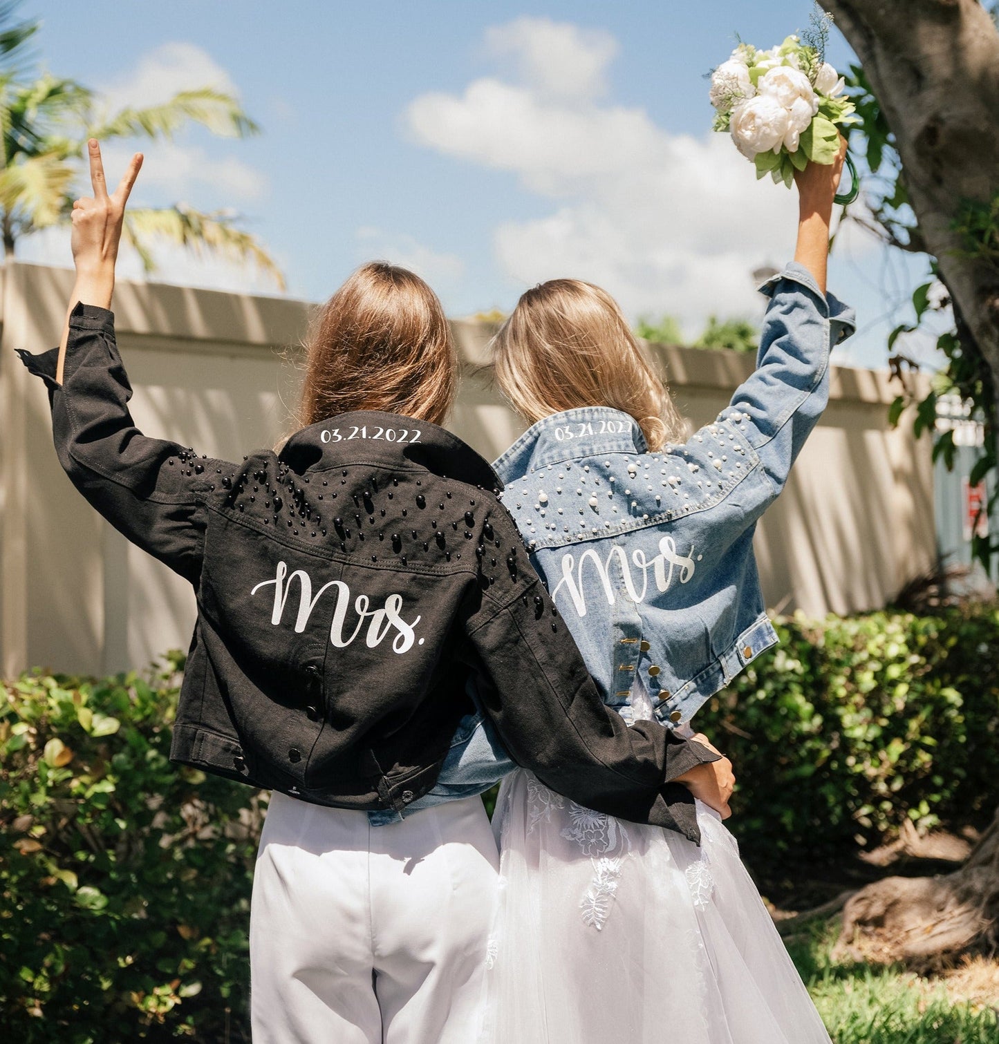 Custom Mrs and Mrs LGBT Wedding Jackets with Buttons on the 