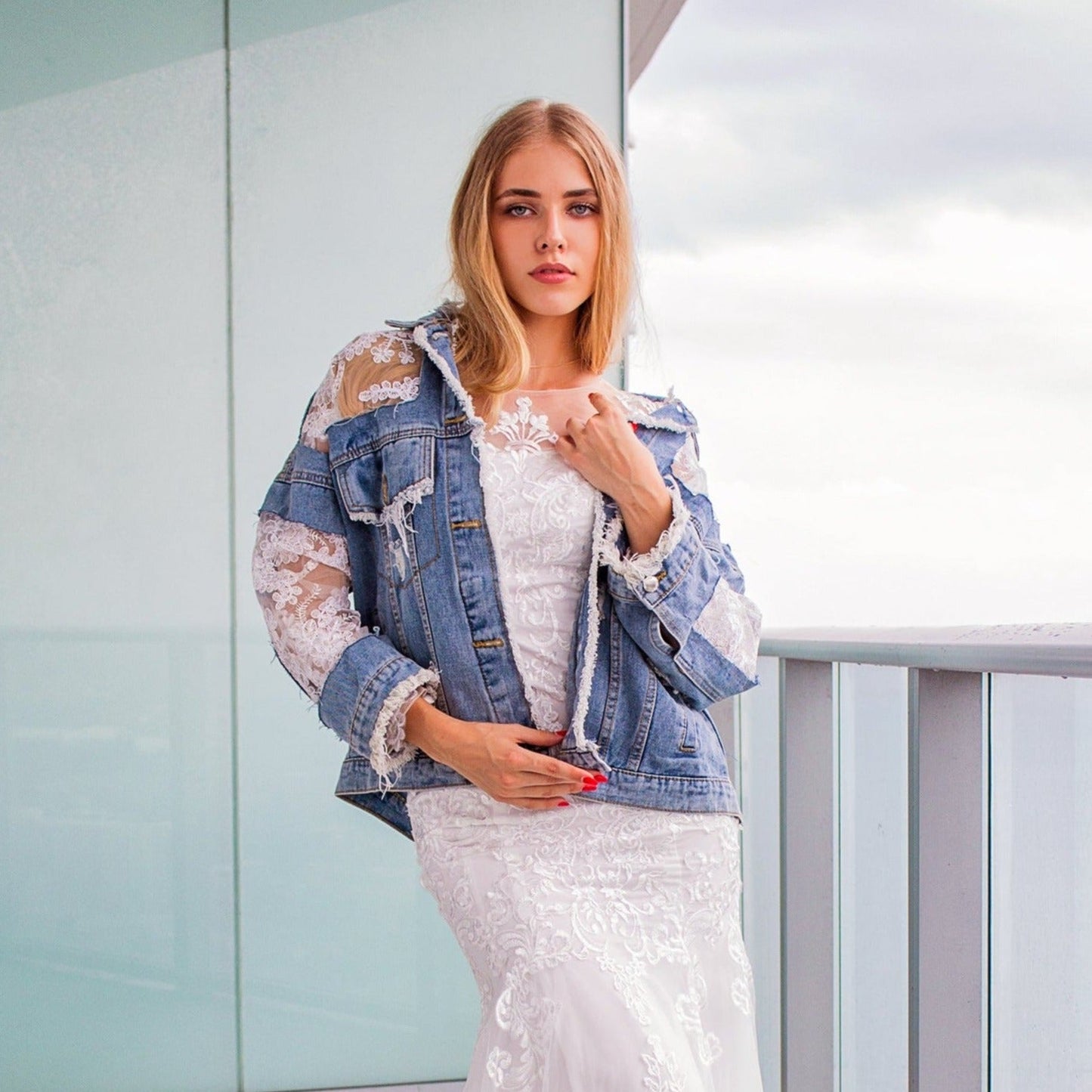 Custom Wedding Lace Bride Denim Jacket - Custom jackets
