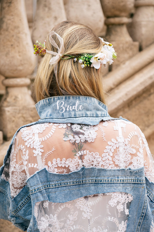 Custom Wedding Lace Bride Denim Jacket - Custom jackets