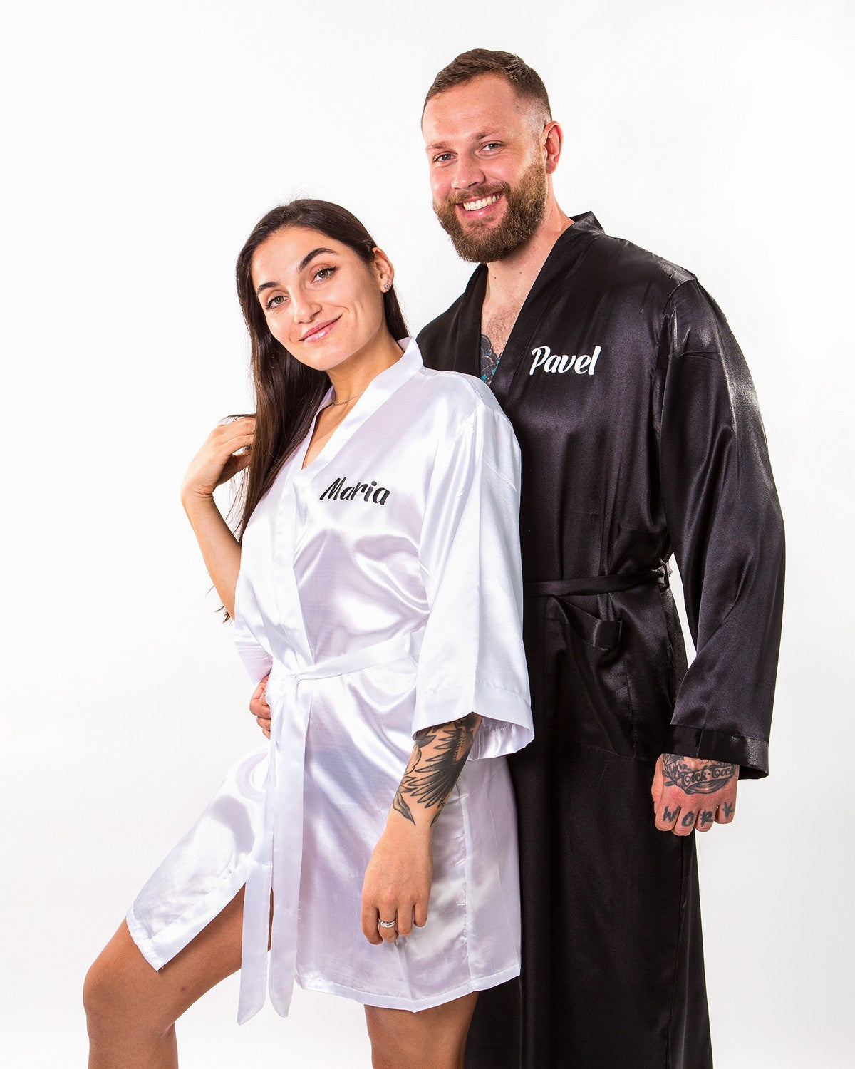 Custom Wedding Satin Robes For Groom and Bride - couple 