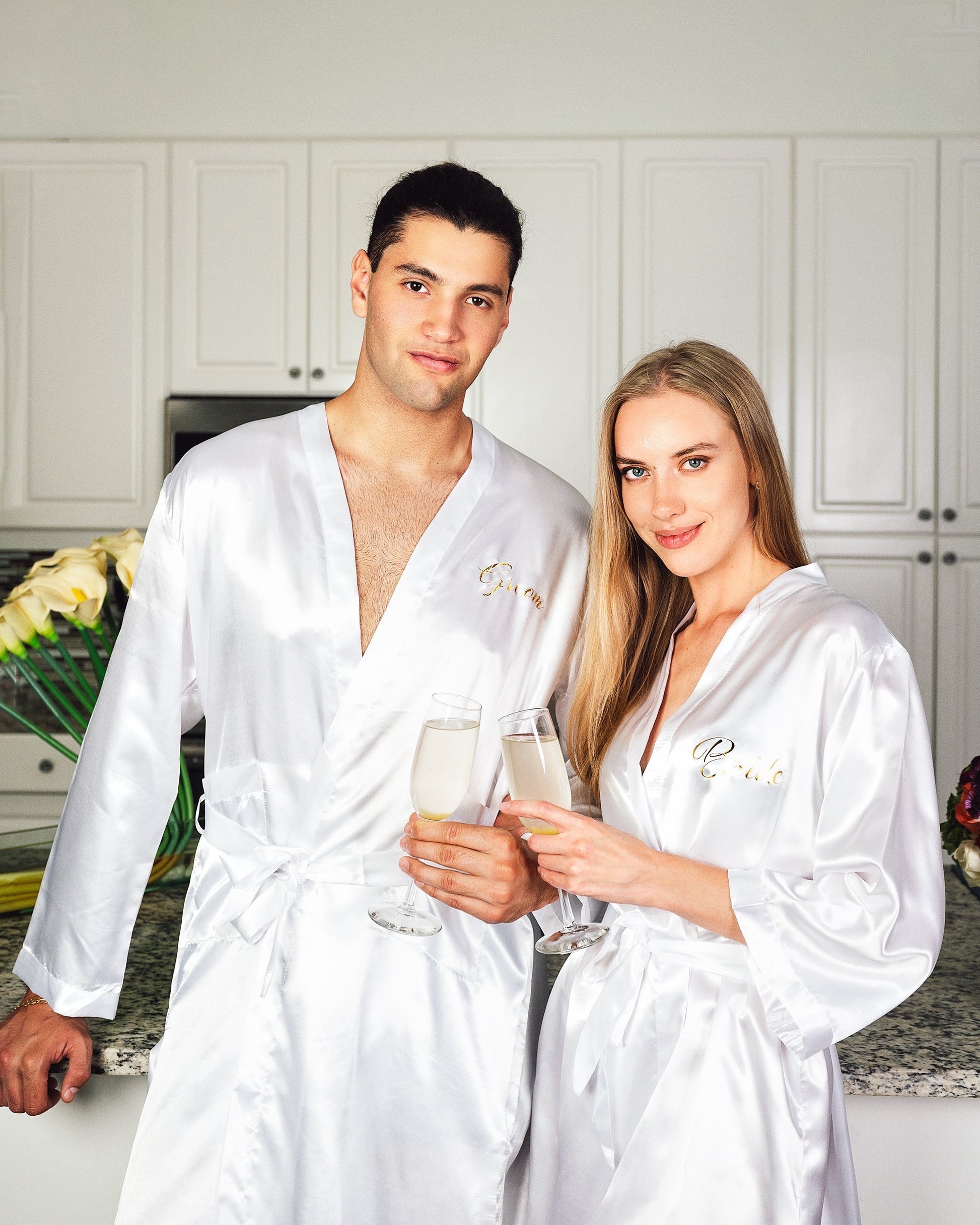 Matching Satin Robes Groom and Bride - Women / S/M / White -