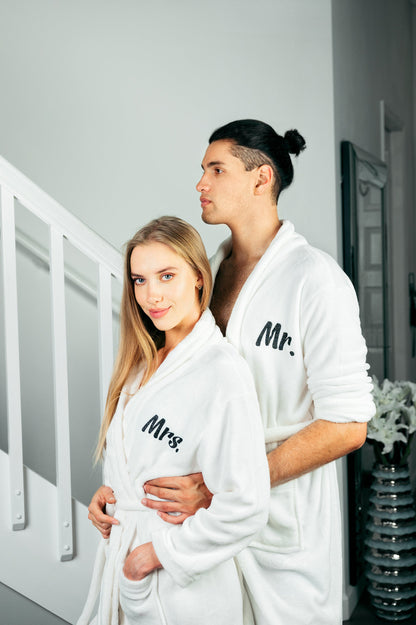 Customized Cozy Terry Bathrobes for Couple - S / White - 