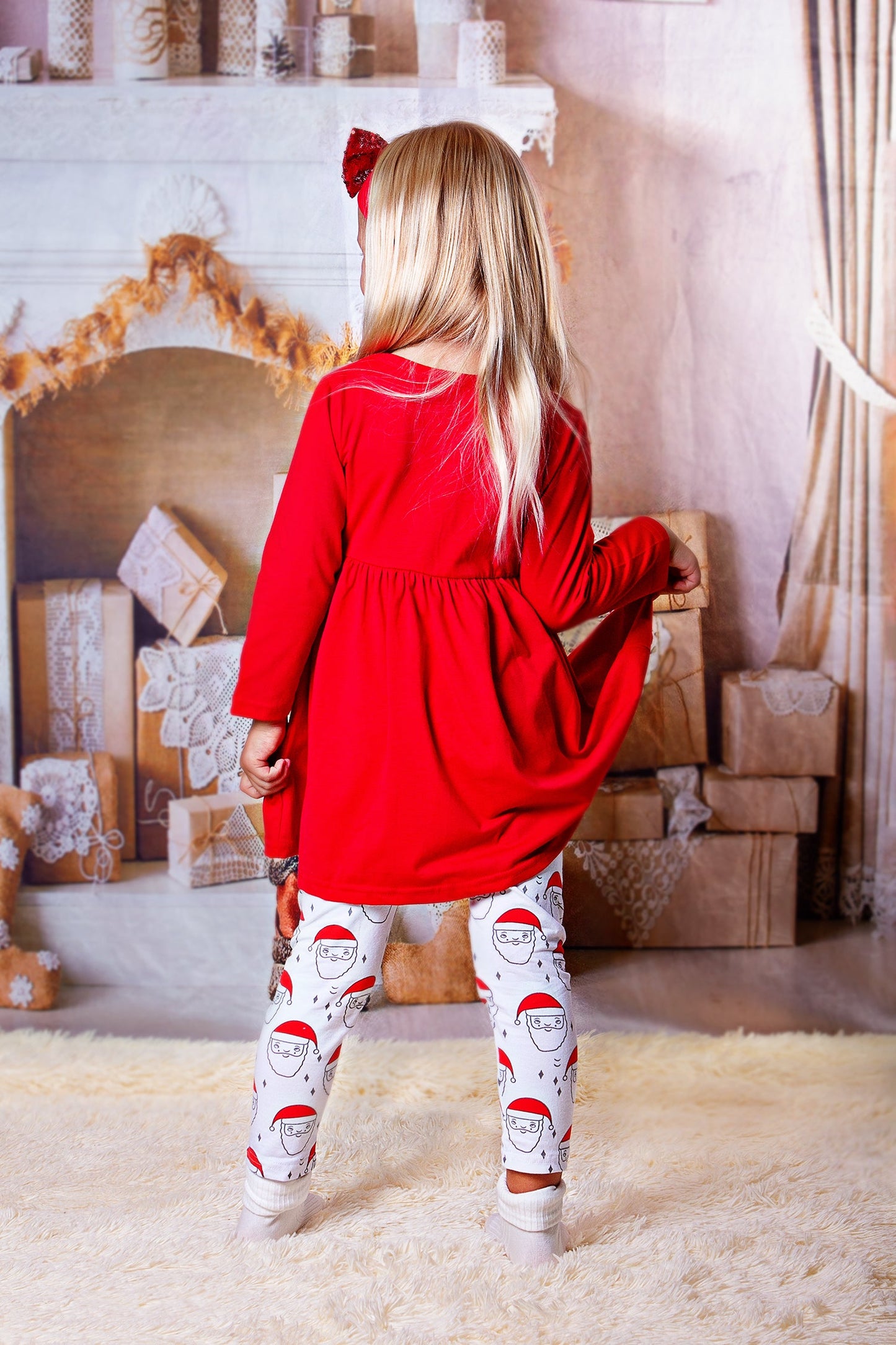 Customized Girls Set Top + Leggings Christmas Outfit - Kids 