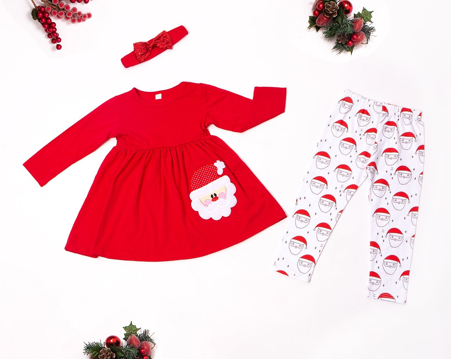 Little girl Christmas dress - Baby girl Christmas set with headband