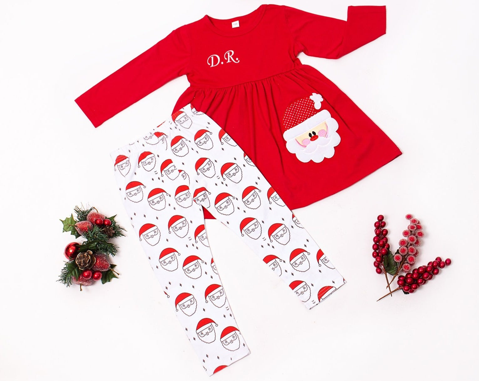 Gureui Kids Toddler Baby Girl Christmas Outfit Santa Print Dress Shirt  Tunic Top Plaid Leggings Pants Set with Scarf 1-6T 