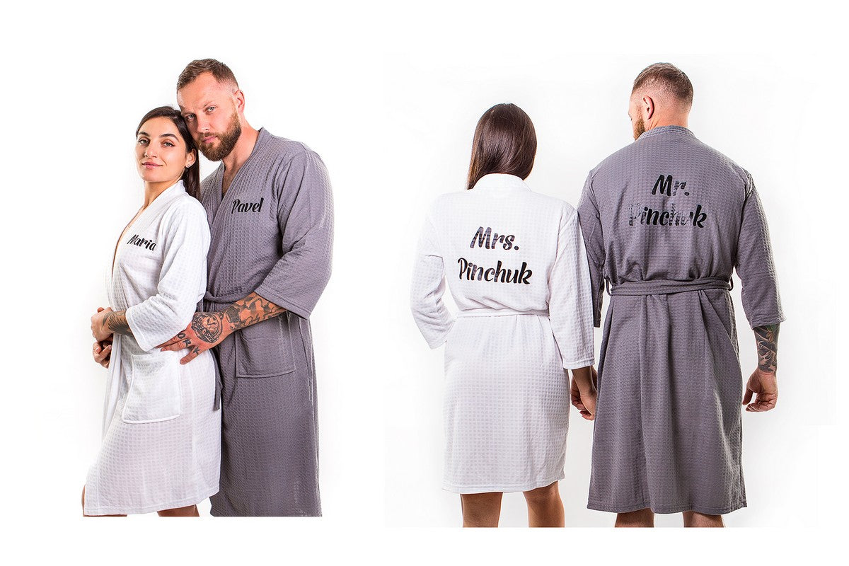 Customized Waffle Knit Robes for Couple - couple custom 