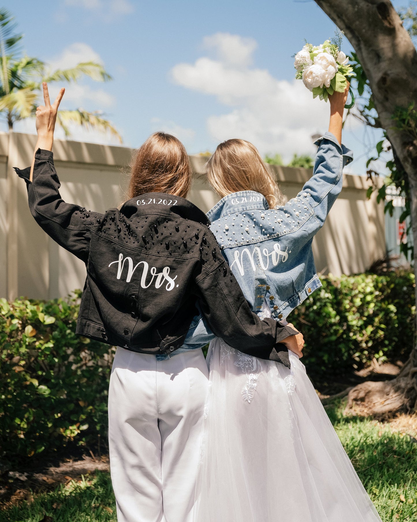Denim Custom Mr and Mrs Couple Jackets with buttons on the 