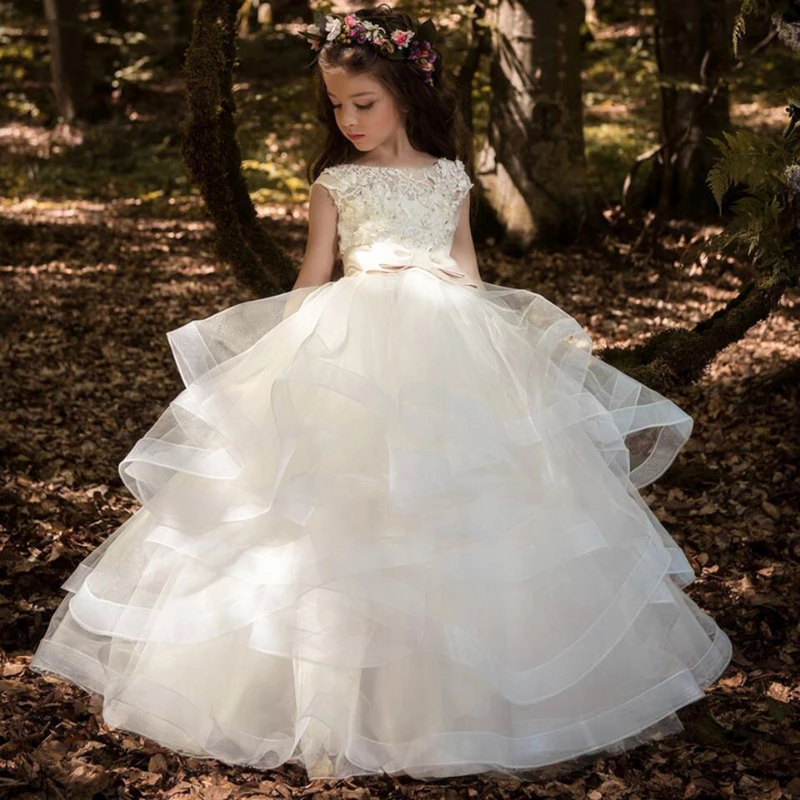 Lovely Lace Top Tulle Ball Gown, Open Back Flower Girl Dresses | Flower girl  dresses, Flower girl dresses tulle, Girls dresses
