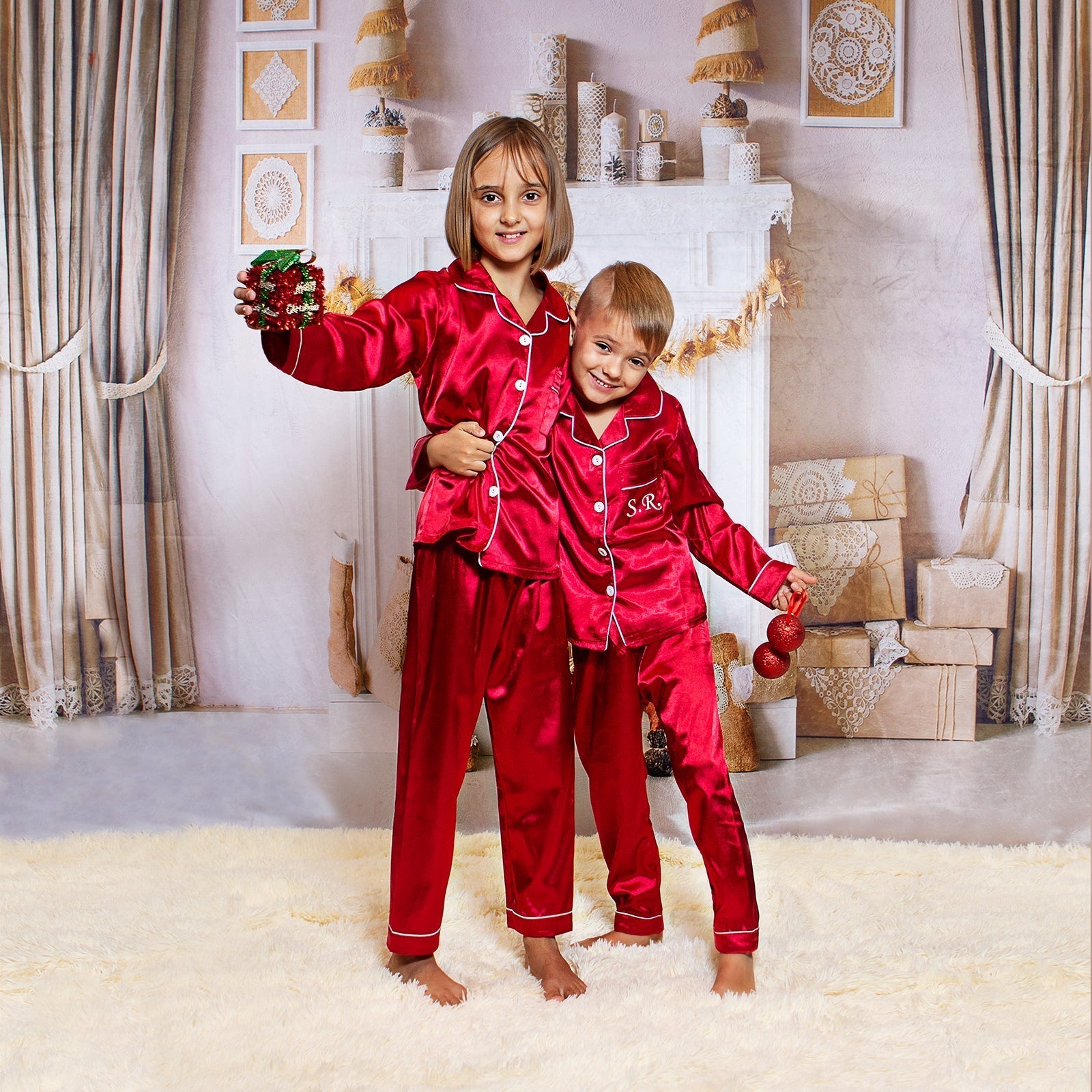 Christmas Family Matching Satin Pajama Sets Long Sleeves + 