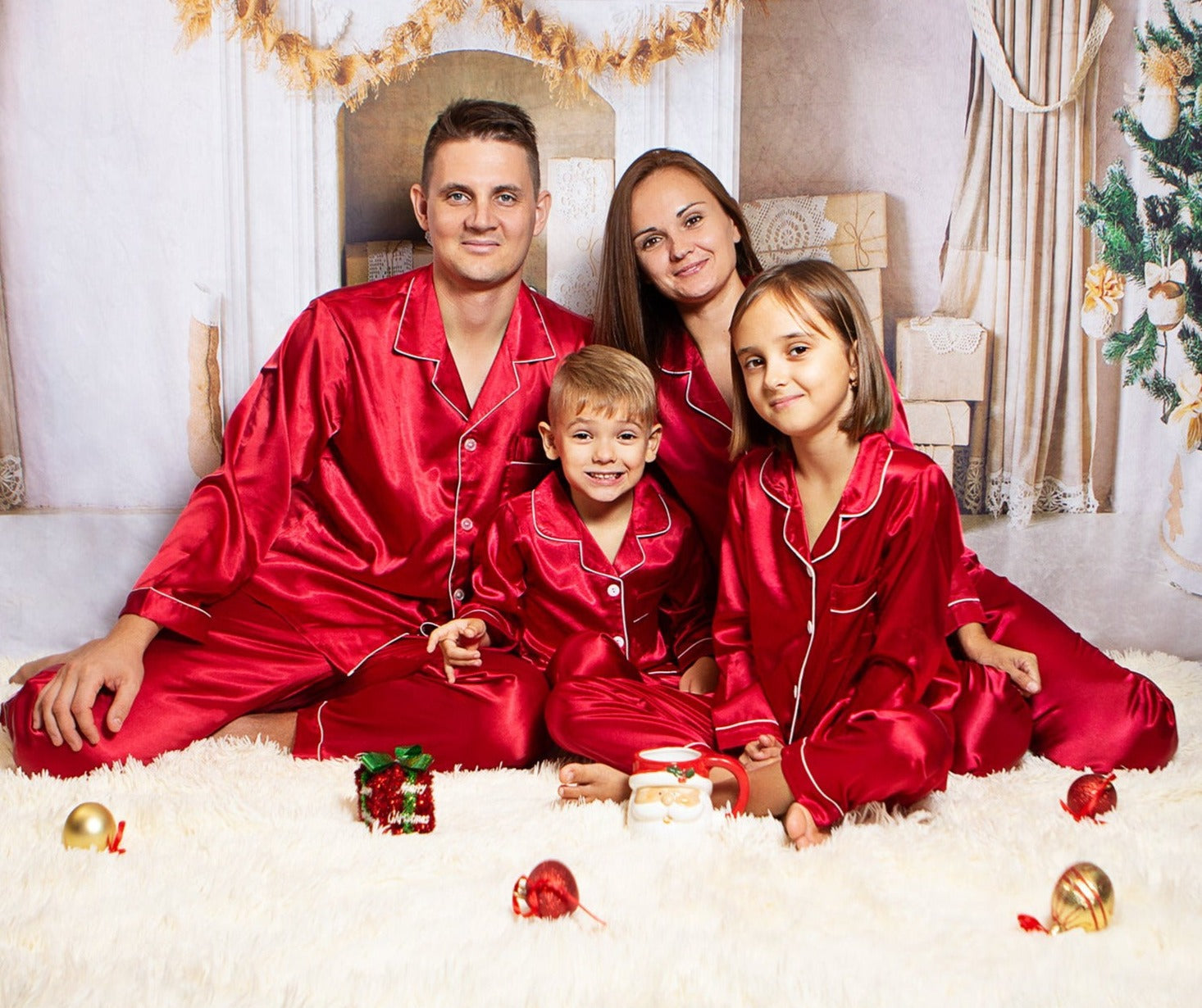 Christmas Family Matching Satin Pajama Sets Long Sleeves + 