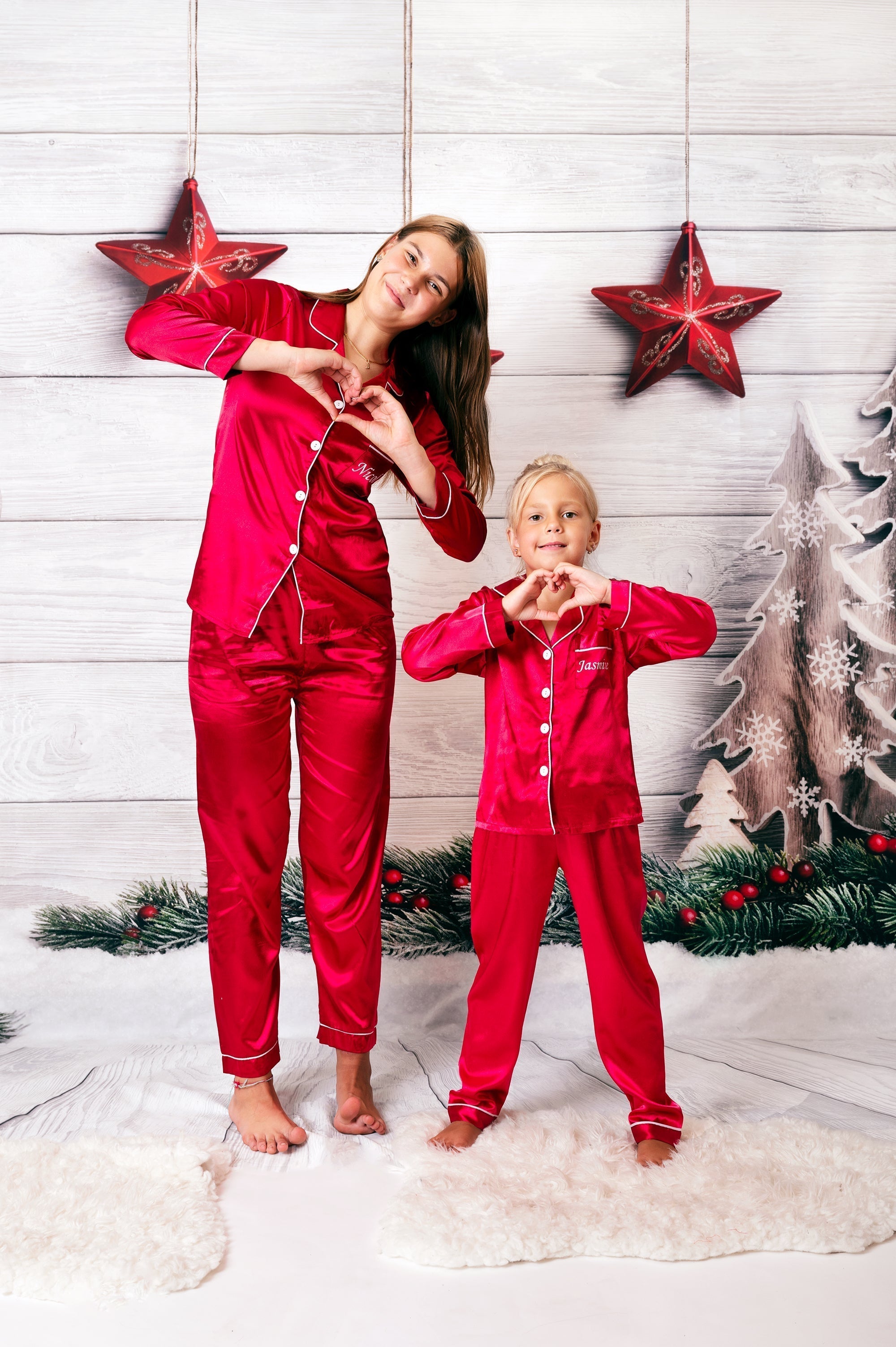 Christmas All Over Print Red Family Matching Long-sleeve Pajamas Sets (Flame Resistant)