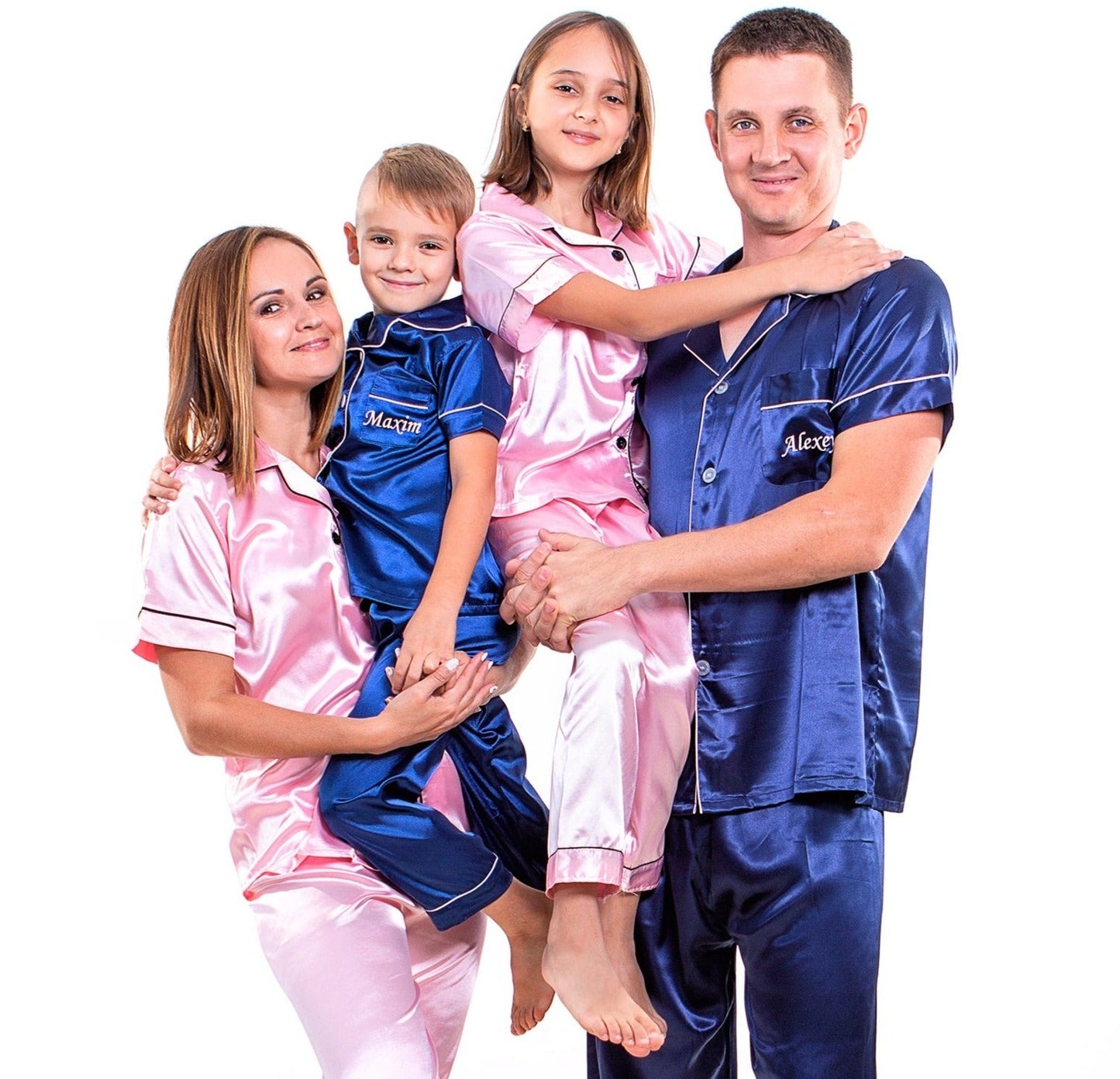 Family Matching Satin Pajama Sets Short Sleeves + Pants
