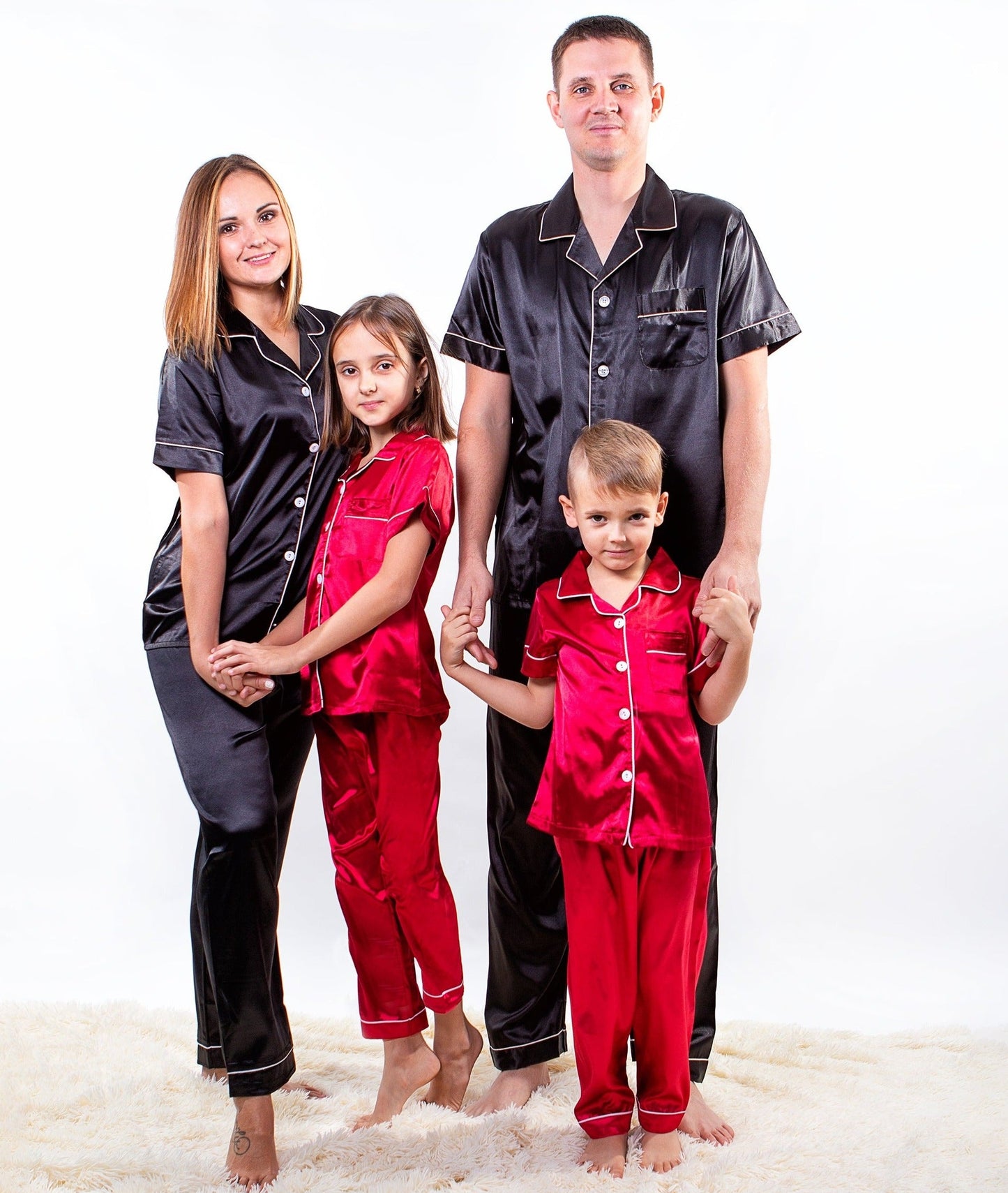 Family Matching Satin Pajama Sets Short Sleeves + Pants