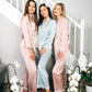Floral Print Lace Satin Pajama Set Long Sleeves+Pants - 