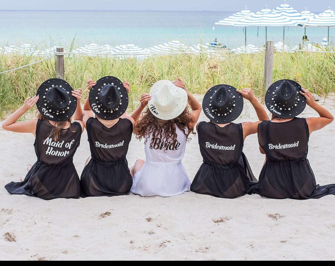 Custom Cowboy Style Beach Hat With Pearls, Customized Sun Hat, Personalized Beach Hat, Mrs. Beach Hat, Bridesmaid Gift, Bridal Party Sun Hat – Sunny Boutique Miami