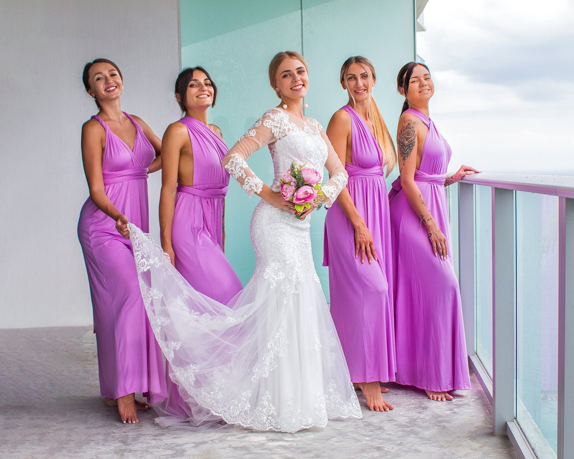 Dolly Gown Awesome Long Mismatched Tulle Bohemian Purple Bridesmaid Dresses,Romantic Convertiable Bridesmaid Dresses,17112001