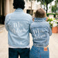Just Married Custom Denim Jackets for Couple - pearls jacket