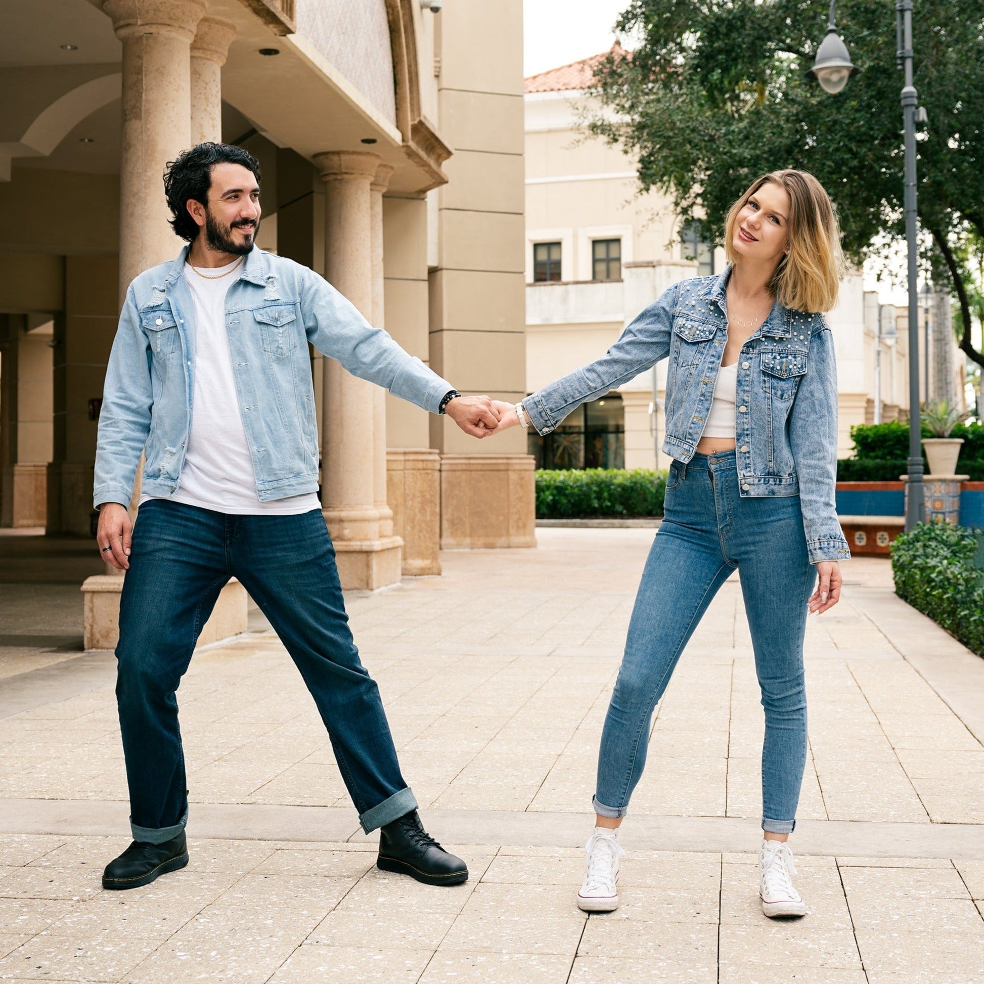 Just Married Custom Denim Jackets for Couple - pearls jacket