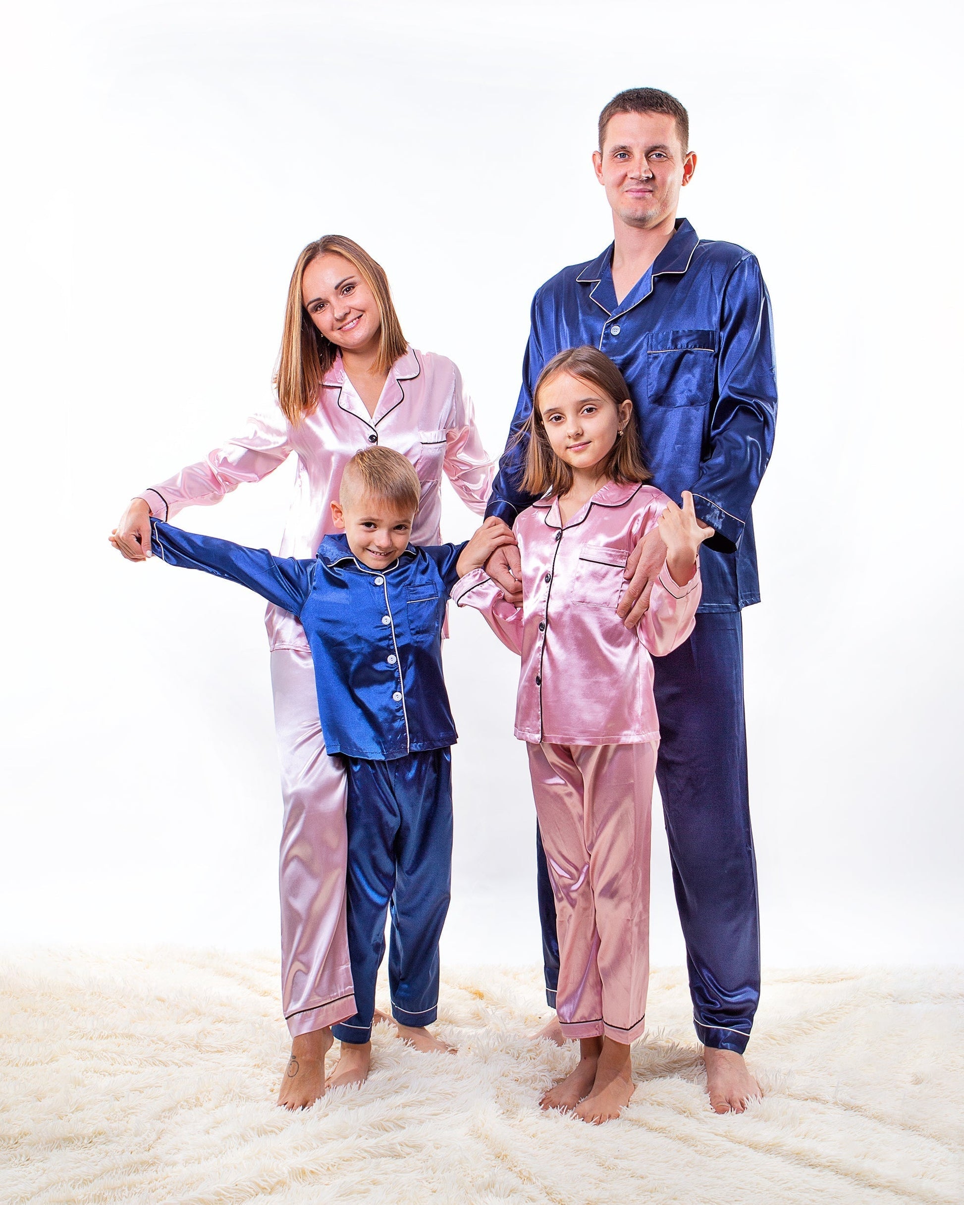Christmas Family Matching Satin Pajama Sets Long Sleeves + 