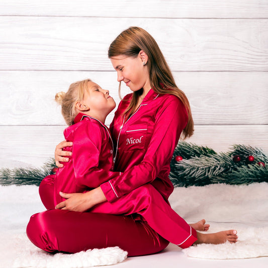 Kids Satin Christmas Pajamas Sets Long Sleeves + Pants - 