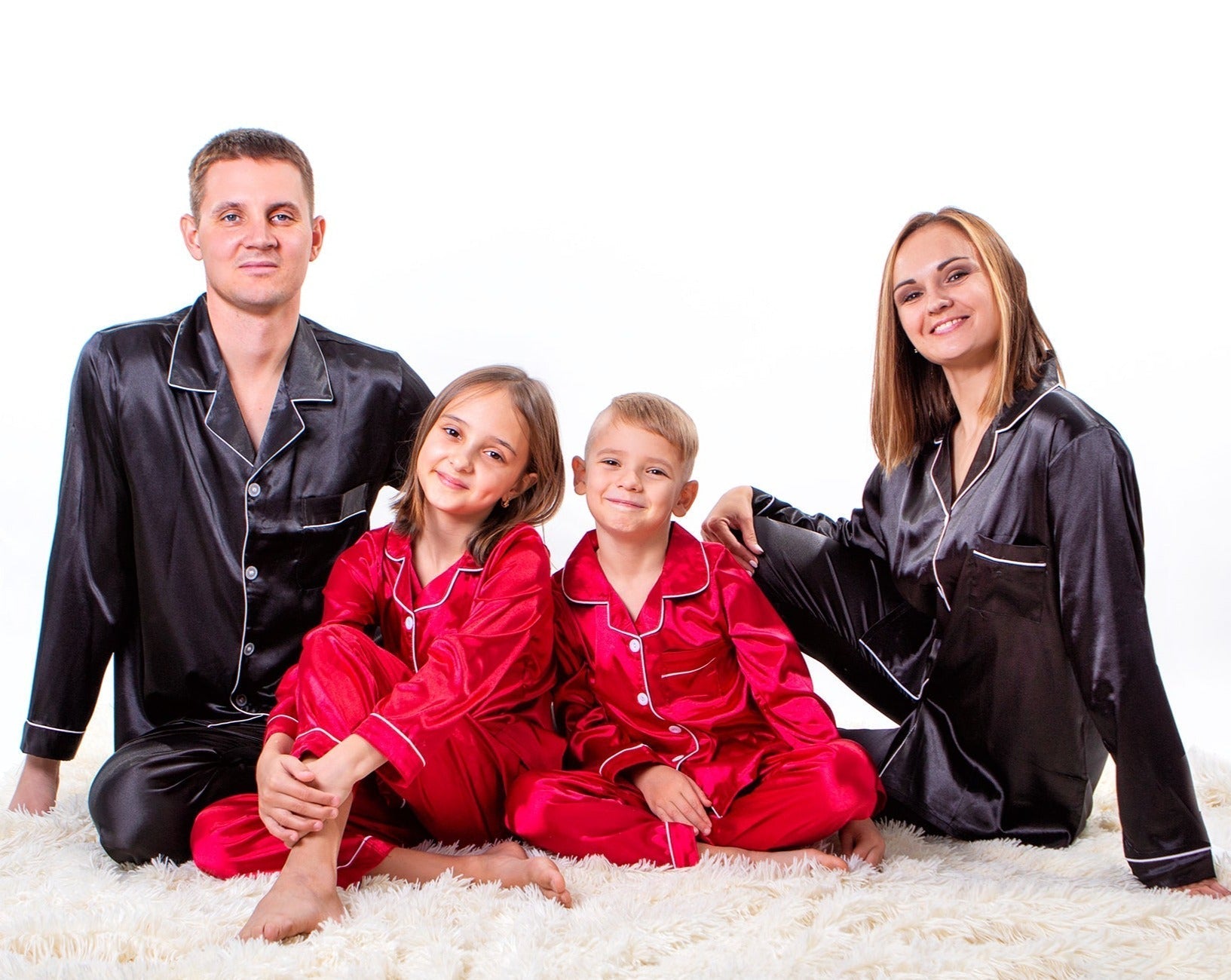 Christmas Family Matching Satin Pajama Sets Long Sleeves + 