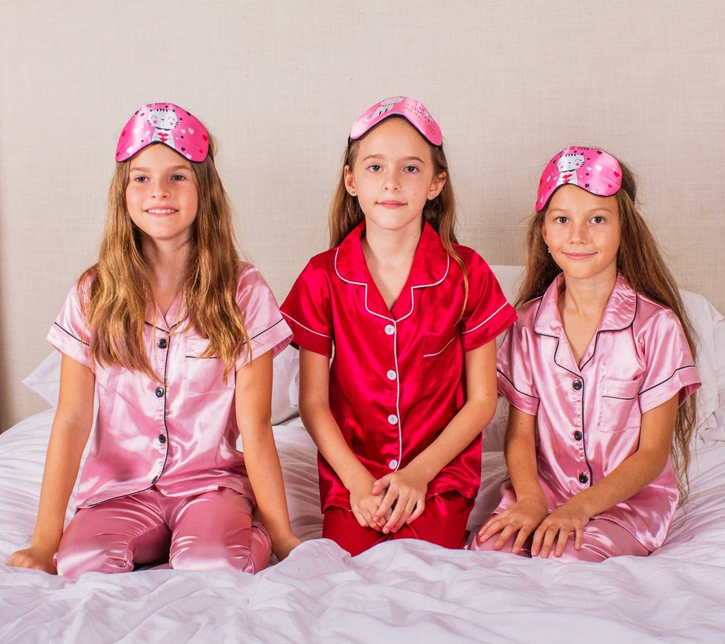 Kids Unisex Satin Customized Pajama Sets Short Sleeves + 