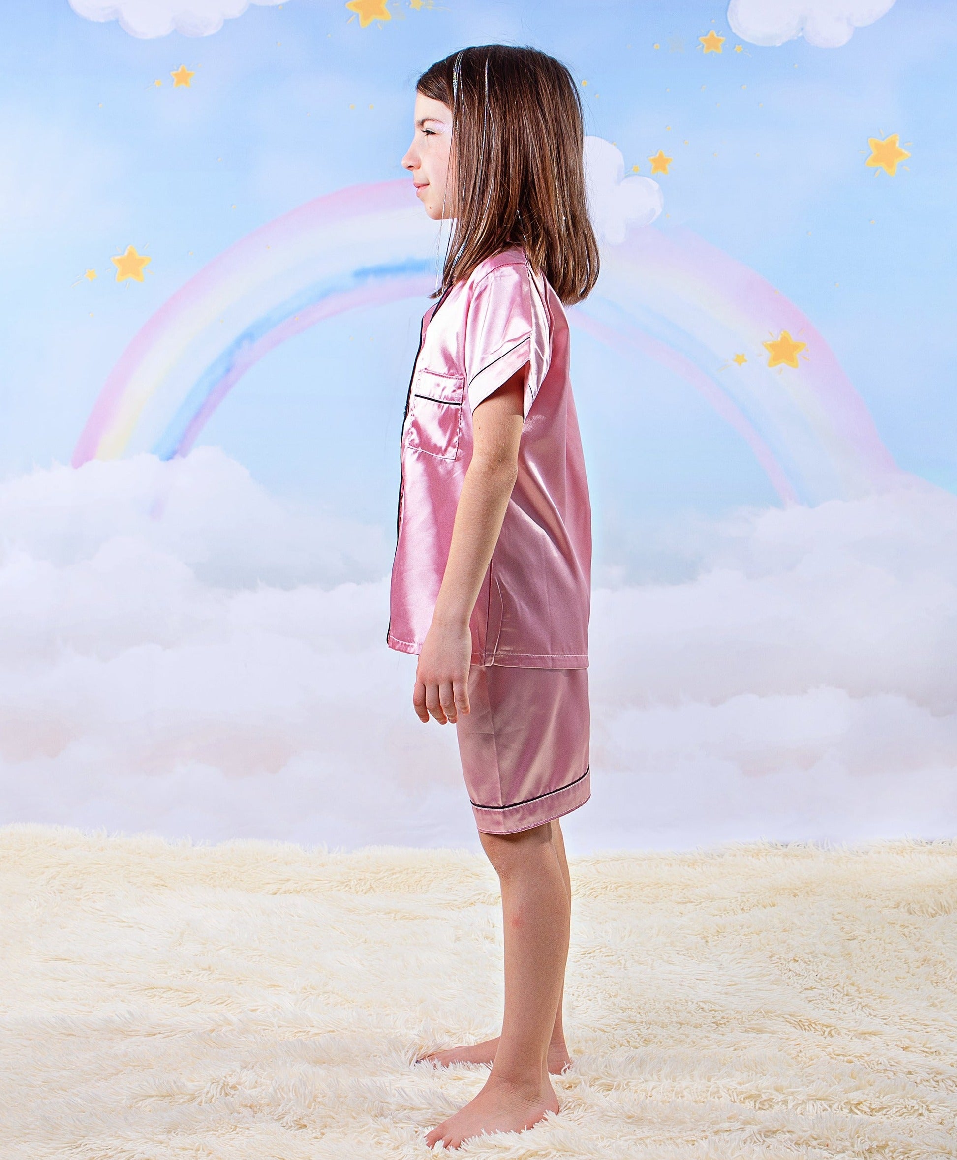 Kids Unisex Satin Customized Pajama Sets Short Sleeves + 
