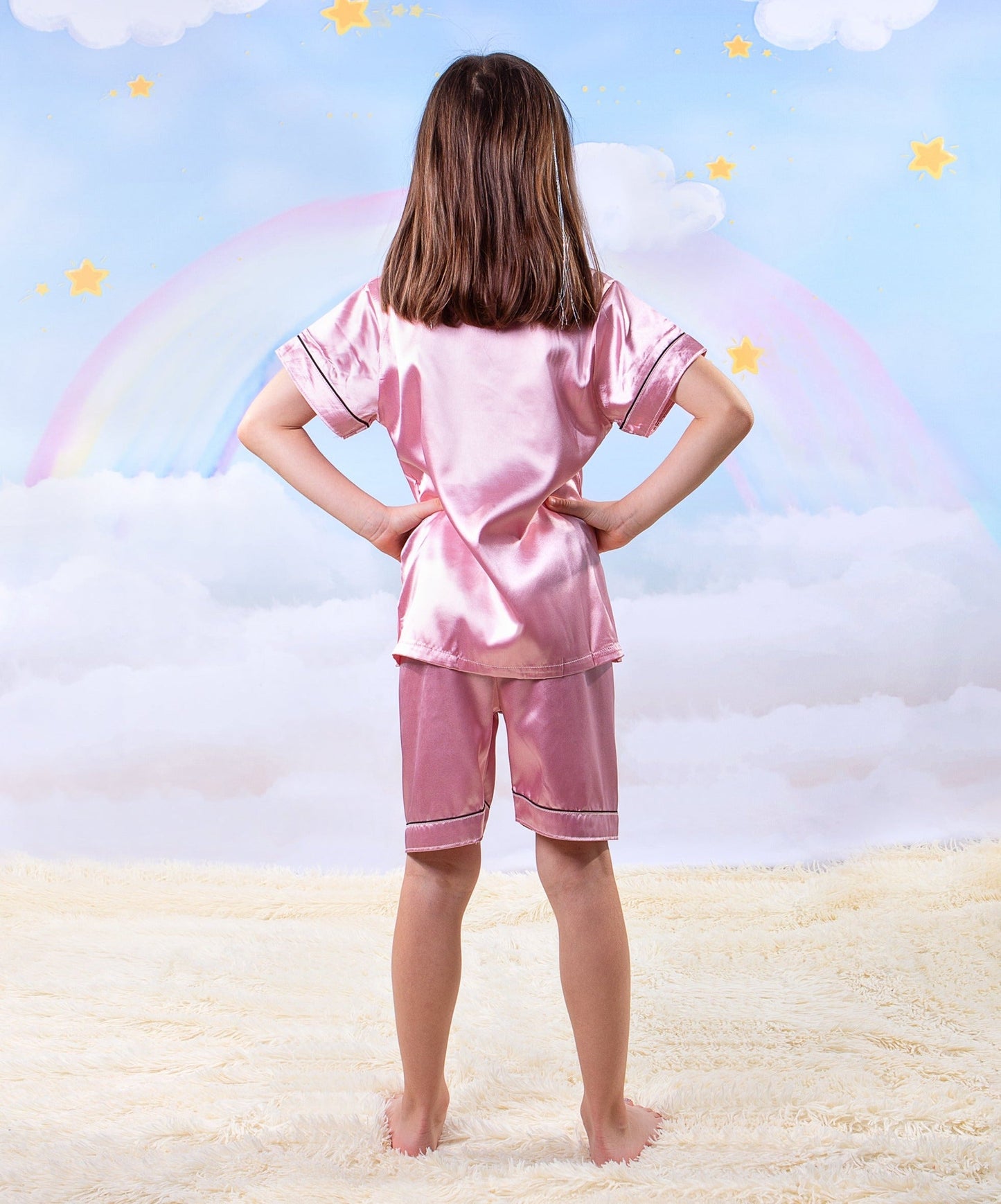 Kids Unisex Satin Customized Pajama Sets Short Sleeves + 