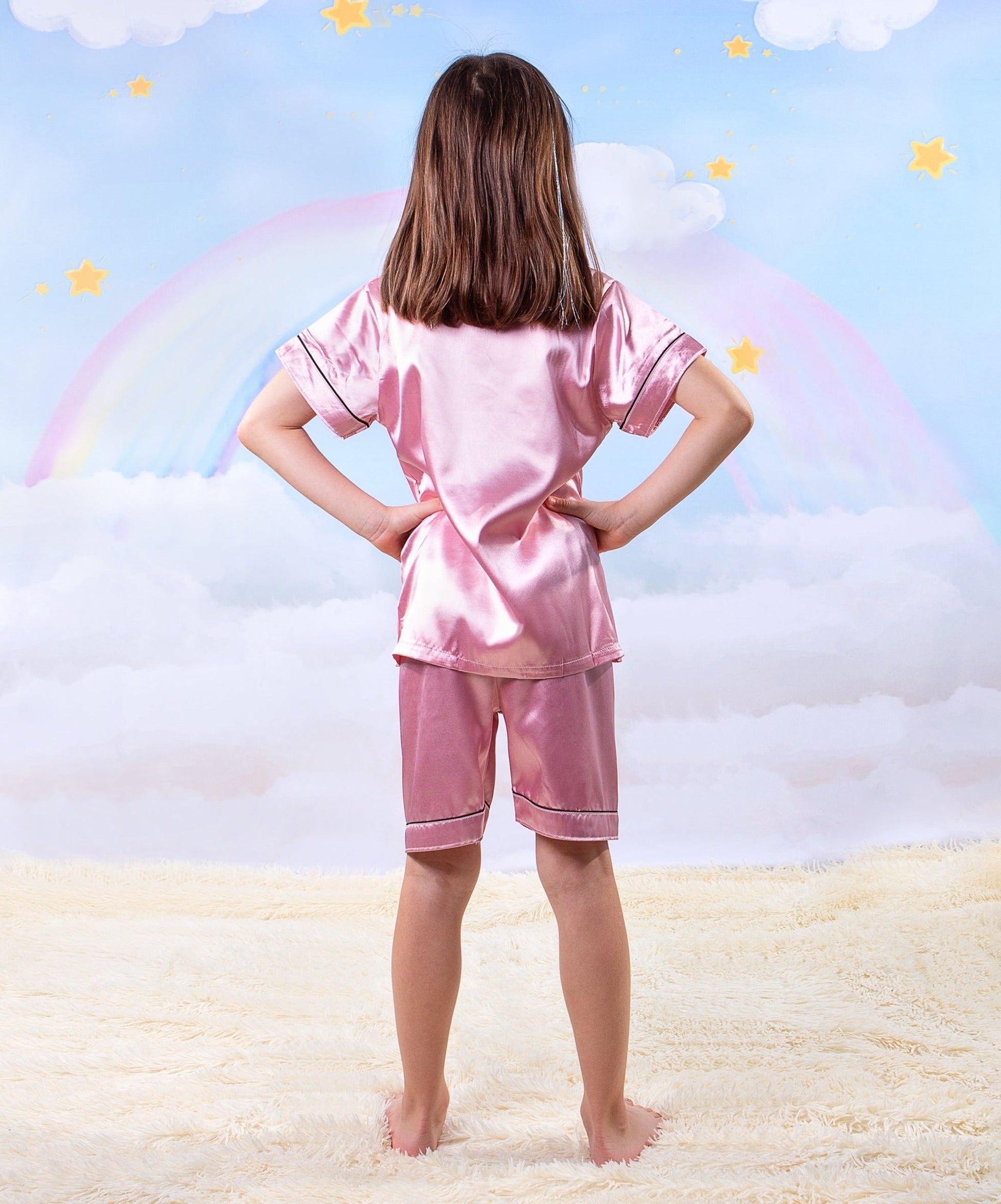 Kids Unisex Satin Customized Pajama Sets Short Sleeves + 