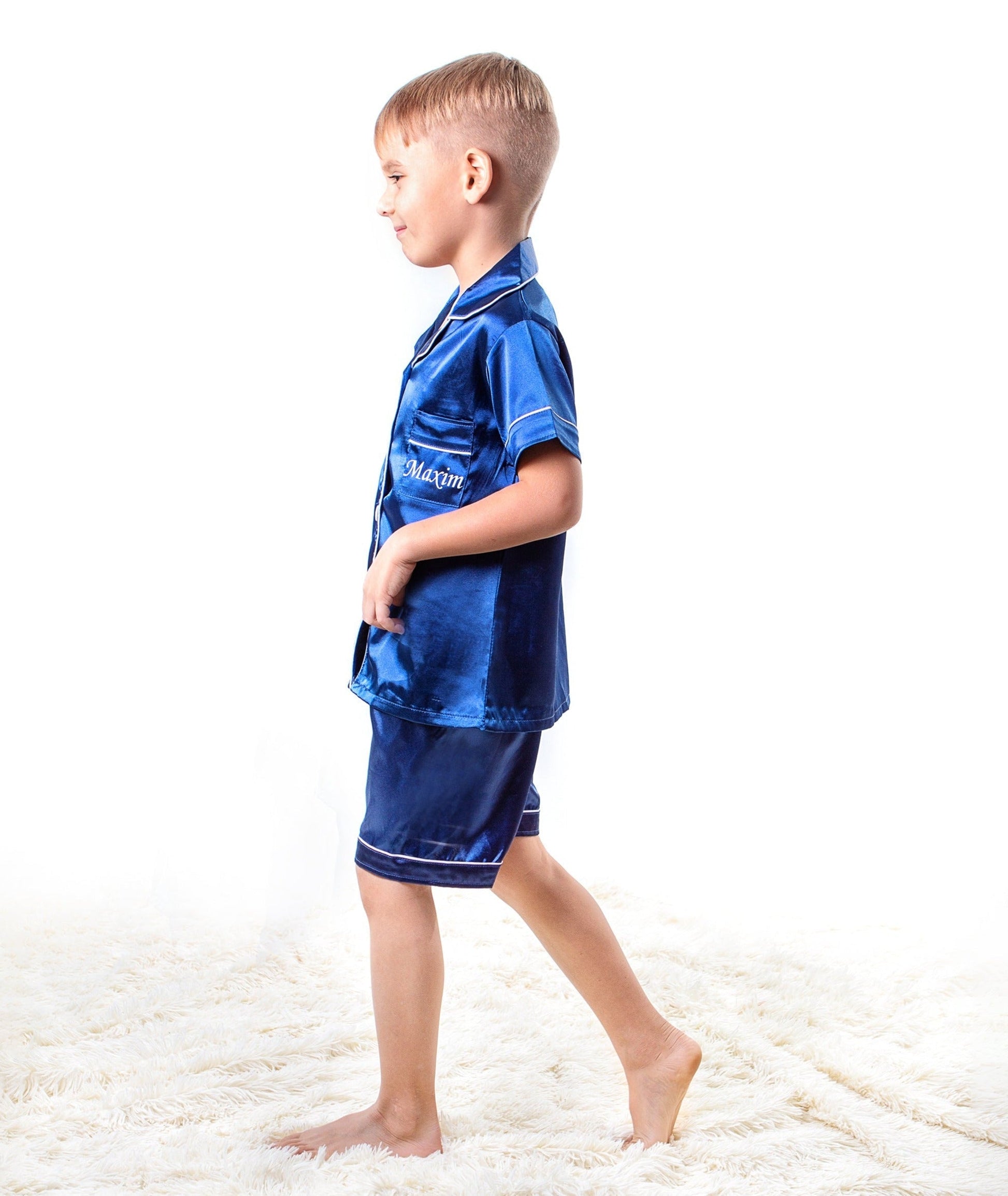 Kids Unisex Satin Customized Pajama Sets Short Sleeves + 