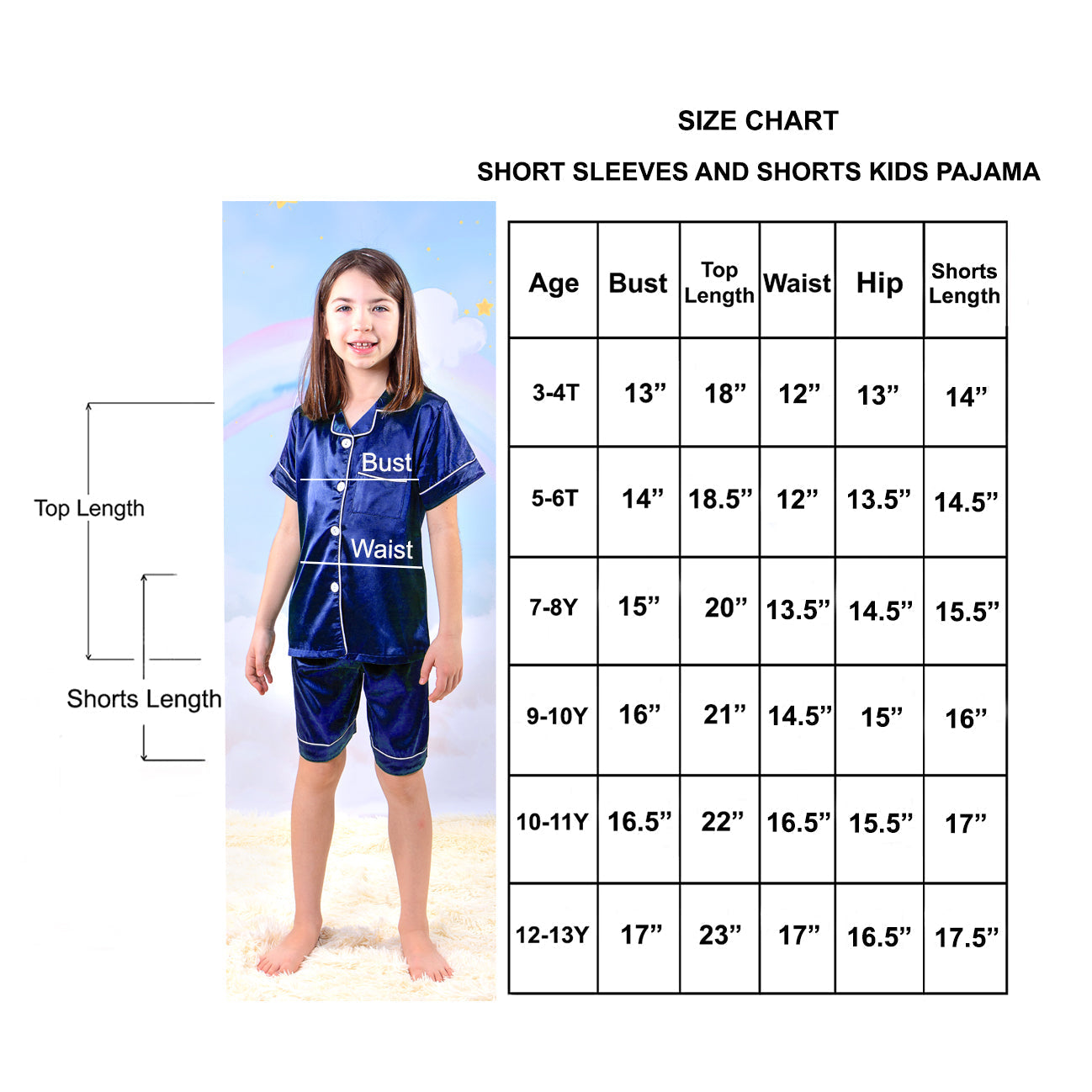 Kids Unisex Satin Customized Pajama Sets Short Sleeves + 
