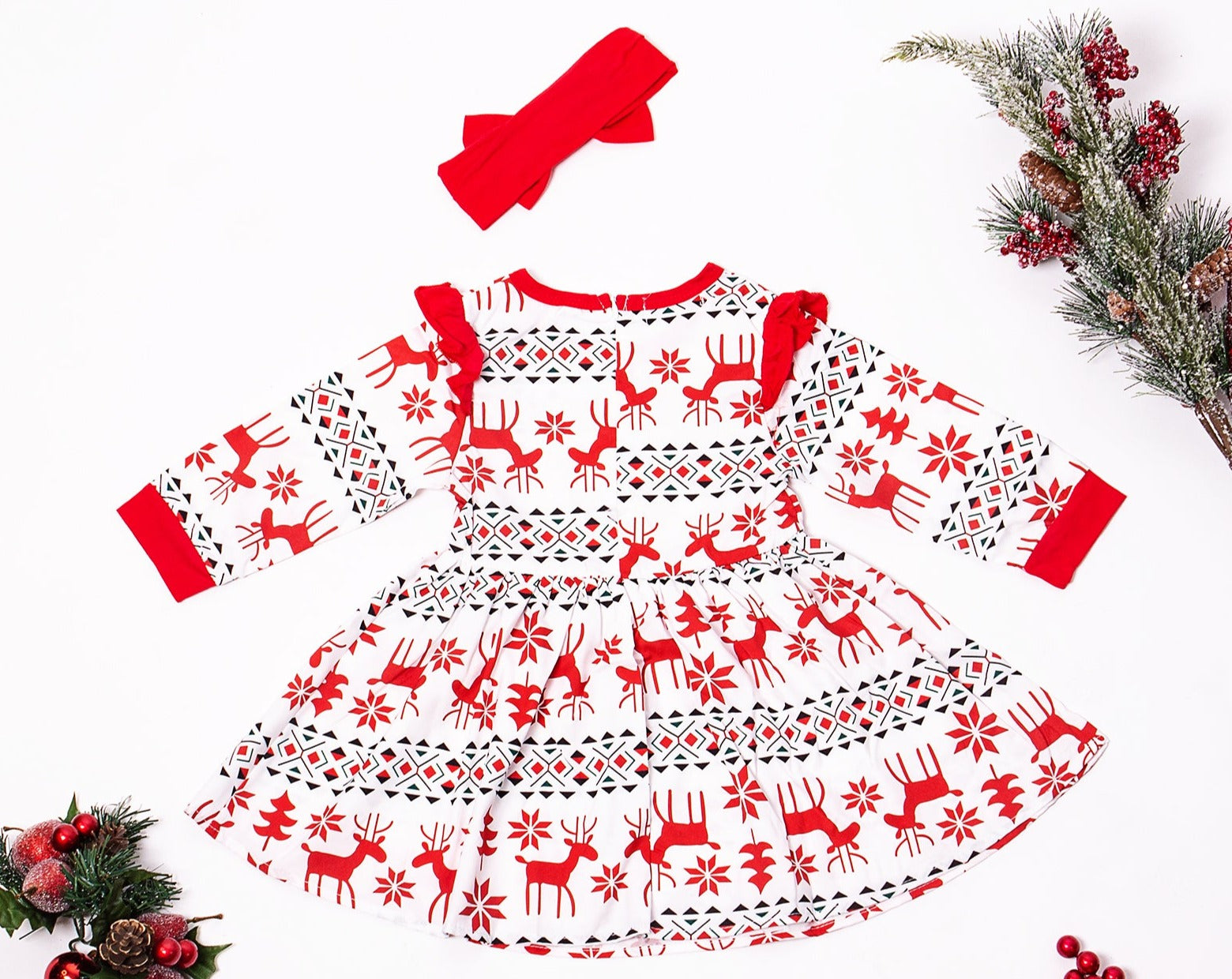 Red Ruffle Christmas Dress with reindeer Sunny Boutique Miami Red Ruffle Christmas Dress with reindeer Sunny Boutique Miami
