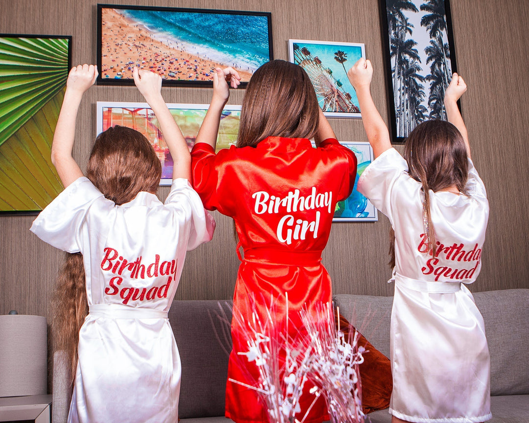 Birthday Girl and Her Squad Satin Customized Robes- Script