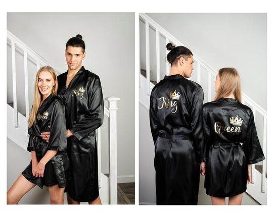 Mr and Mrs, Groom and Bride , His and Hers Satin Robes, Valentines Day  Gift, Robes for Couple, Matching King and Queen – Sunny Boutique Miami