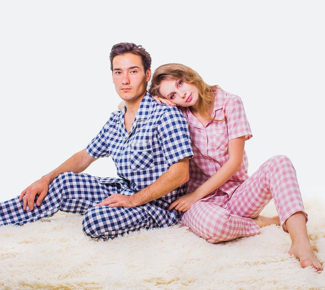 Matching Mr Mrs Plaid 100% Cotton Pajama Set Long Sleeve + Pants