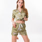 Lama Print Lace Satin Pajama Set Short Sleeves+Shorts - 