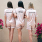 Lama Print Lace Satin Pajama Set Short Sleeves+Shorts - 