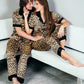 Leopard Print Satin Pajama Set - women’s pajama
