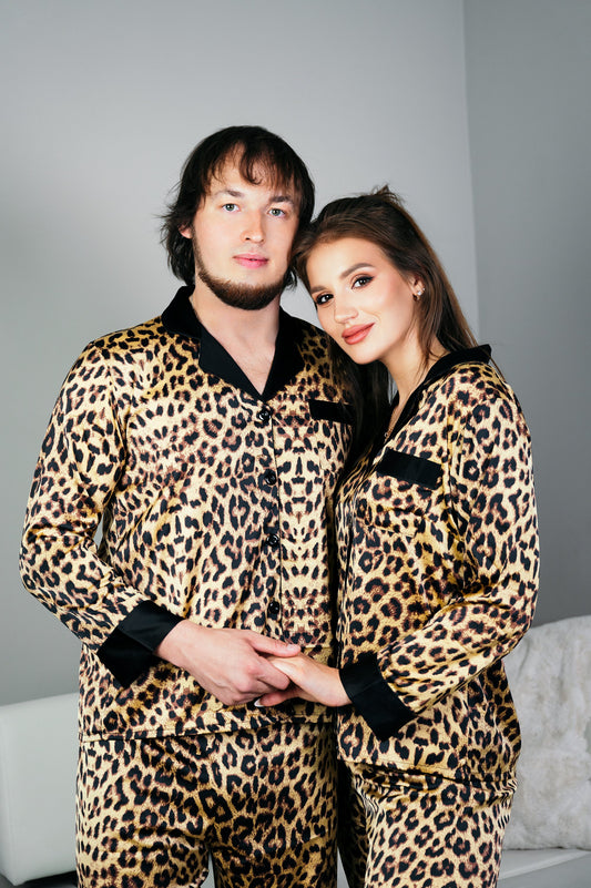 Leopard Print Satin Pajama Set - women’s pajama