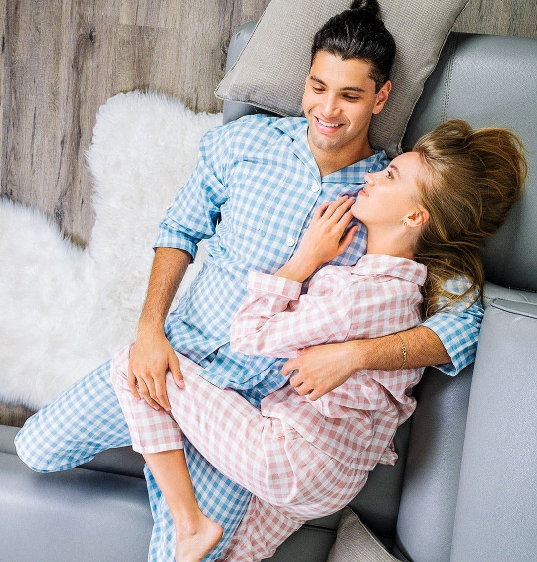 Custom Plaid 100% Cotton Pajama sets, Matching Pajamas for men and